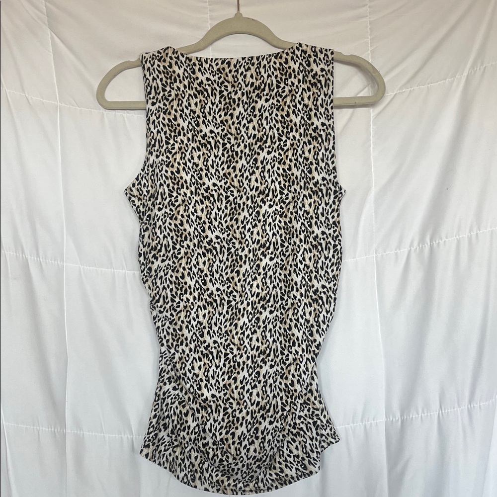 NWT WHBM Surpliced Leopard Print Ruched Side Stretch Cami Tank Blouse S - Picture 2 of 8
